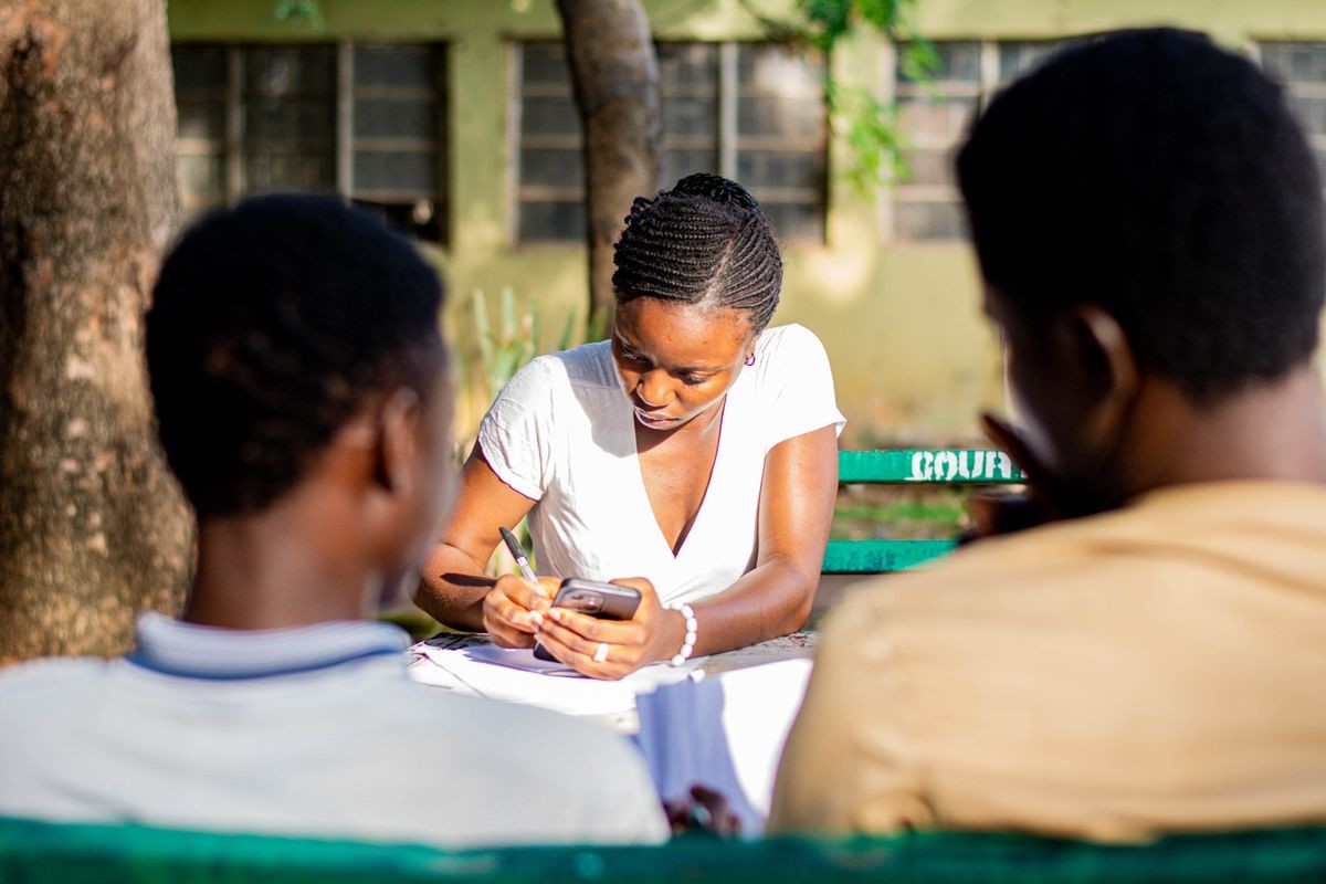 Students studying together outdoors