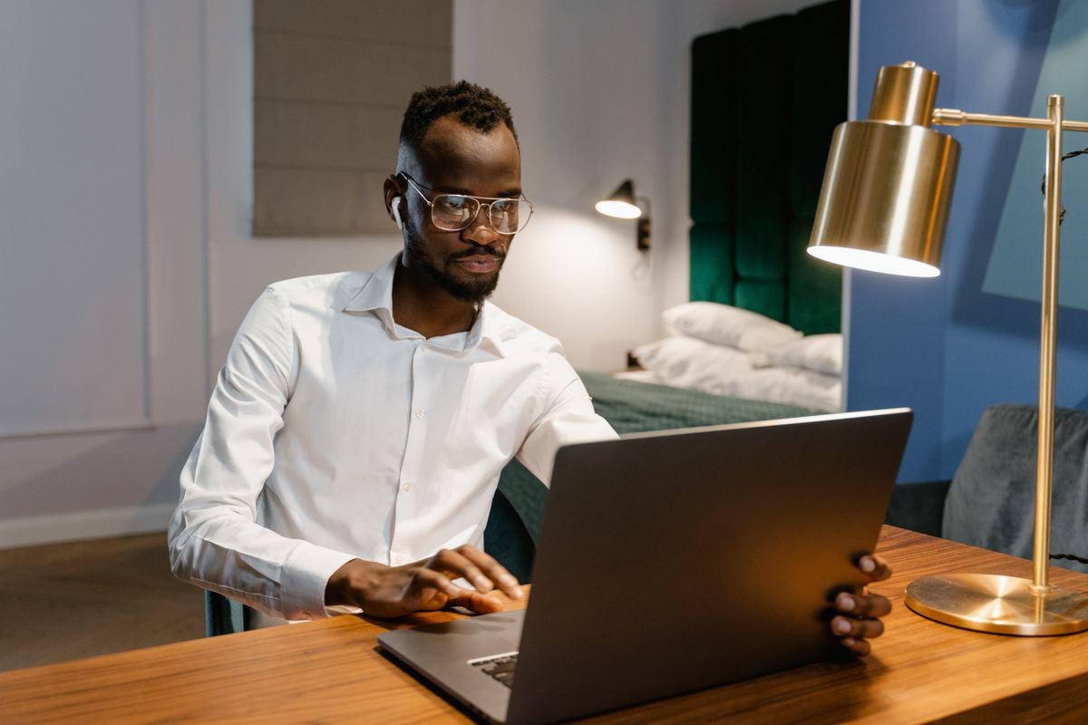 Freelancer working on a laptop at home